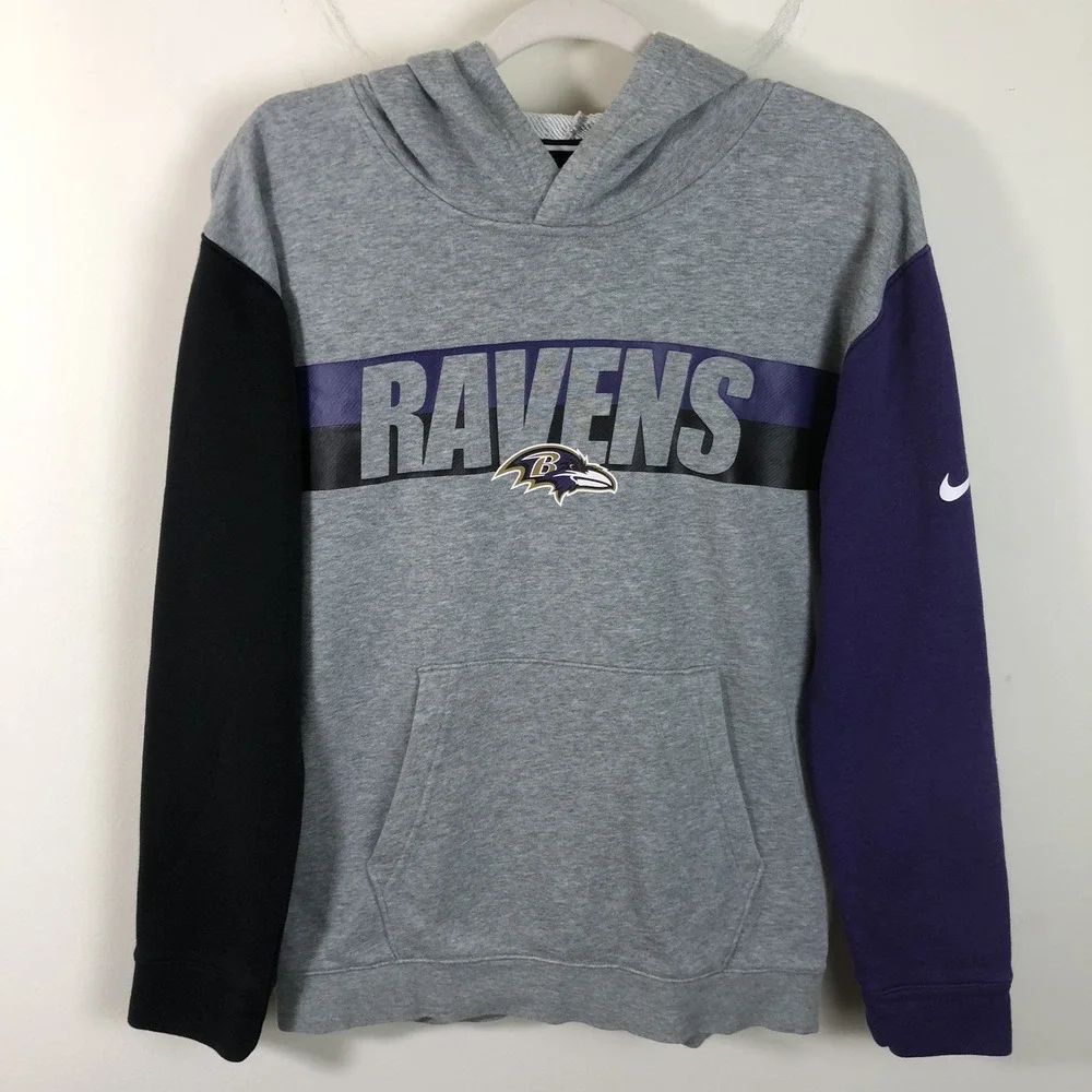 Nike Baltimore Ravens NFL Hoodie Sweatshirt Youth Sz L(14/16) Gray Black Purple